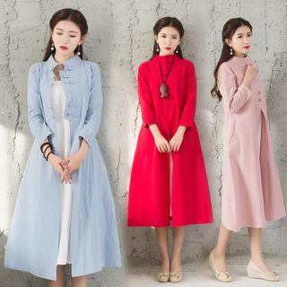 3/4 Sleeve Stand Collar Midi Dress