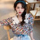 Collared Floral Print Puff-sleeve Blouse