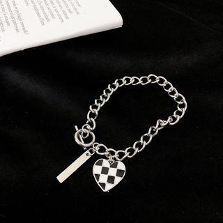 Heart Check Pendant Stainless Steel Bracelet