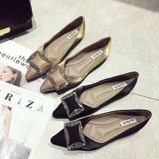 Buckled Satin Pointy-toe Flats