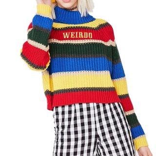 Turtleneck Striped Lettering Sweater As Shown In Figure - One Size