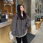 Hooded Striped Cardigan Striped - Black & White - One Size