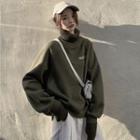High-neck Mock Two-piece Lettering Sweatshirt