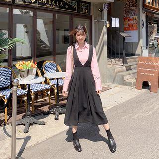 Pleated-hem Suspender Dress Black - One Size