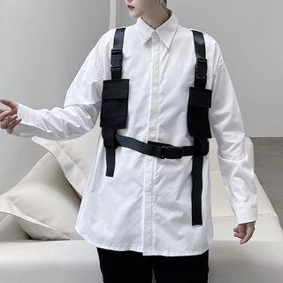 Long-sleeve Plain Shirt With Strap
