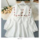 Embroidered Sailor-collar Loose Blouse White - One Size