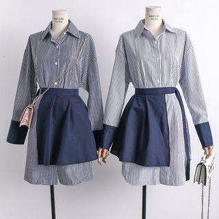 Set: Long-sleeve Pinstriped Shirt Dress + Skirt