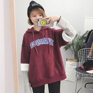 Letter Knit Panel Hoodie