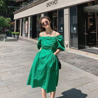 Suspender Off Shoulder Puff-sleeve Dress