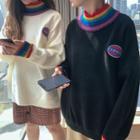 Couple Matching Rainbow Trim Mock Neck Knit Top