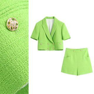 Double-breasted Short-sleeve Blazer / Wide Leg Shorts