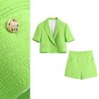 Double-breasted Short-sleeve Blazer / Wide Leg Shorts