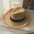 Straw Sun Hat Black Ribbon - Khaki - One Size