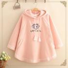 Pig Embroidered Fleece-lined Hooded Poncho