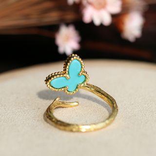 Turquoise Butterfly 925 Sterling Silver Ring Gold - One Size