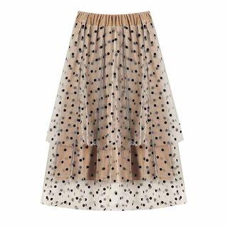 Dotted Midi Layered Mesh-overlay A-line Skirt