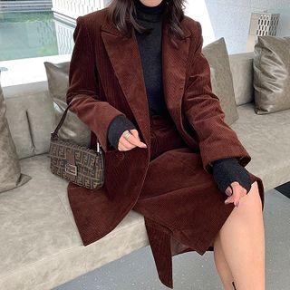 Double-breasted Corduroy Blazer / Midi Shift Skirt