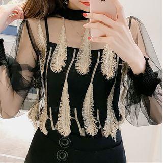 Set: Embroidered Mesh Top + Camisole Top