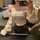 Long-sleeve Off-shoulder Paneled Knit Top