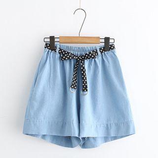 Elastic Waist Wide-leg Denim Shorts