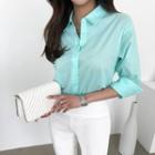 3/4-sleeve Plain Cotton Shirt
