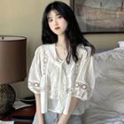 Mock Two-piece Elbow-sleeve Lace Panel Blouse