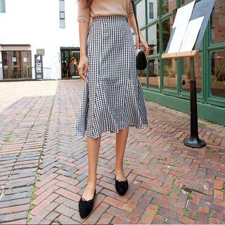 Godet-hem Gingham Midi Skirt