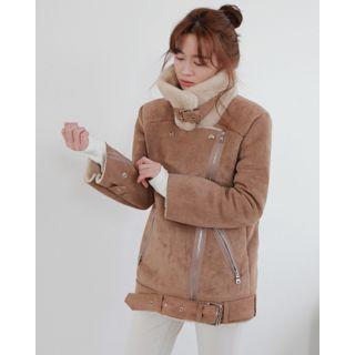 Funnel-neck Faux-shearling Moto Jacket