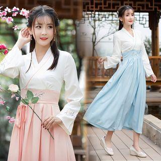 Mock Two-piece Long-sleeve Embroidered Midi Dress