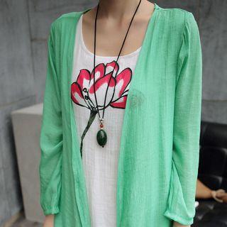 Set: Lotus Flower Print Layered Tank Dress + Long Light Jacket