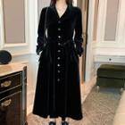 Cut-out Single-breasted Long-sleeve Midi Shift Dress
