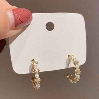 Faux Pearl Hoop Drop Earring 1 Pair - White & Gold - One Size