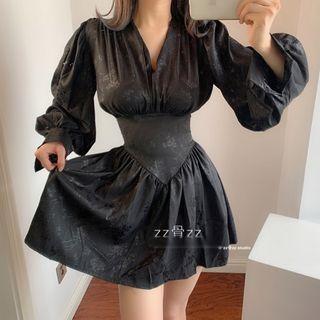 Puff-sleeve Satin A-line Dress