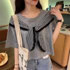 Inset Striped Scarf Short-sleeve Tee