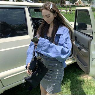 Loose-fit Cropped Shirt Jacket / Ruched Sleeveless Mini Dress