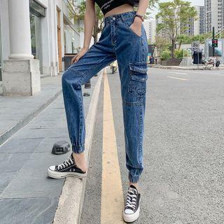 High-waist Denim Cargo Jogger Pants