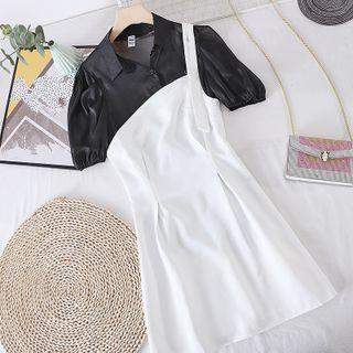 Set Of 2 : Puff Short-sleeve Shirt + One-shoulder Jumper Skirt