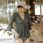 Set: Plain Bikini + Flared-sleeve Cover Up