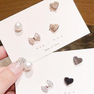 Set: Faux Pearl / Rhinestone Bow / Heart Earring