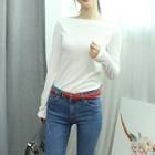 Off-shoulder Ribbed Long Sleeve T-shirt
