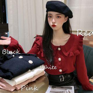 Frill-trim Peter Pan Collar Bell Sleeve Top