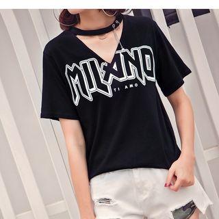Chained Tie-neck Short-sleeve T-shirt