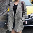 Peaked-lapel Double-breasted Plaid Blazer