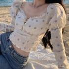 Long-sleeve Floral Lace Trim Top