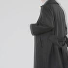 Wool Blend Wide-collar Coat With Sash