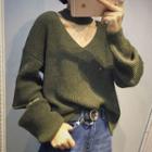 V-neck Cutout Long-sleeve Sweater