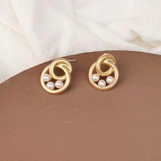 Faux Pearl Alloy Hoop Dangle Earring 1 Pair - S925 Silver - Earring - One Size