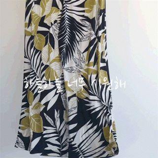 Band-waist Printed Pants Mustard Yellow - One Size