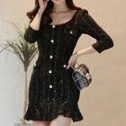 Scoop Neck 3/4-sleeve Mini Mermaid Sheath Dress