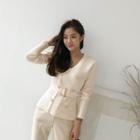 Double-button Belted Knit Top